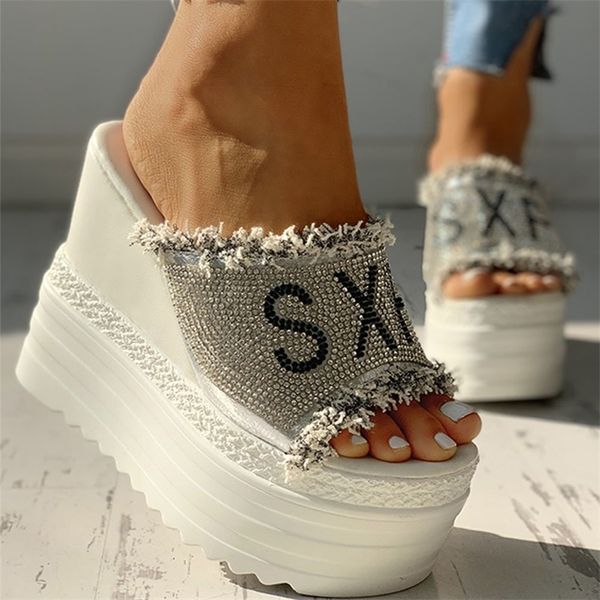 karinluna high heels 2020 dropship crystals high heels leisure summer wedges sandals woman shoes women platform mules slipper y200702, Black